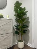 IDEALHOUSE Realistische kunstmatige vijgenboom (Fiddle Leaf Fig) – 74 groene bladeren – in witte pot – decoratie voor woonkamer/kantoor, indoor/outdoor – afmetingen: 1,8 m