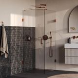 Brauer Void - Carving Douchecabine met Draaideur - Helder Glas - 90x100x200 cm - incl. Glascoating - PVD Koper Geborsteld