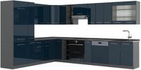 Vicco Hoekkeuken Fame-Line, Donkerblauw hoogglans/Antraciet, 347 x 257 cm, WB Antraciet