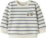 NAME IT Baby Gestreepte Sweater met Borduurwerk - Lange Mouw - Ronde Hals - Katoen - Maat 74 - Ecru