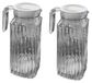 2 x 1 litre carafe à réfrigérateur en verre, carafe, pichet à jus, pichet en verre, pichet avec couvercle et poignée, hauteur 24 cm