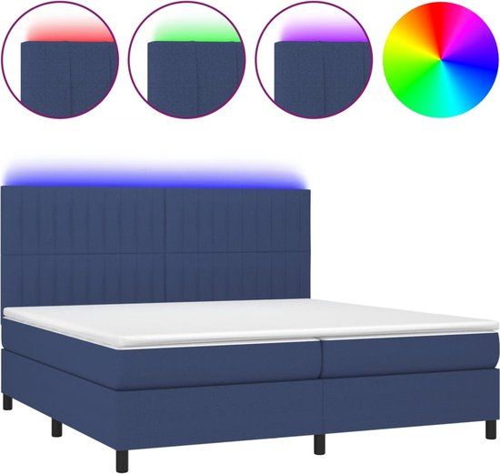 vidaXL Boxspring met matras en LED stof blauw 200x200 cm