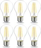 Amazon Basics Schroeflamp, Edison, E27, led, 7 W (gelijkwaardig aan 60 W), transparant filament, warmwit, niet dimbaar, set van 6