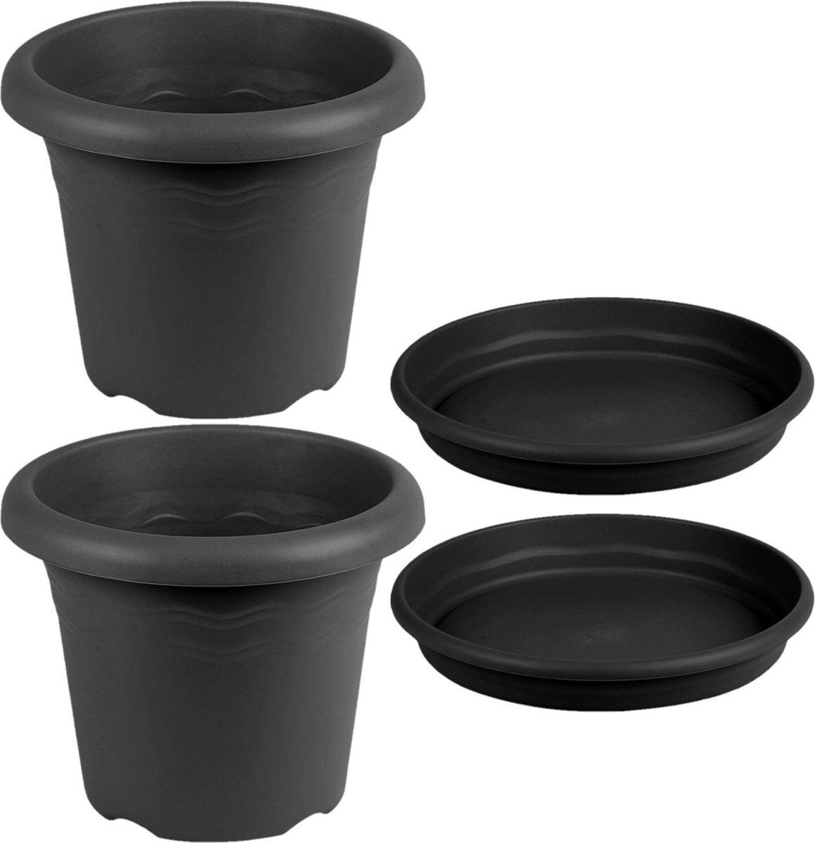 Hega hogar Ronde plantenpotten - Antraciet grijs - 14 cm - 4 stuks