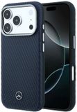 Mercedes-Benz Mercedes Leather Semi Wrap Wood Effect MagSafe Hoesje voor iPhone 17 Pro Max Donkerblauw