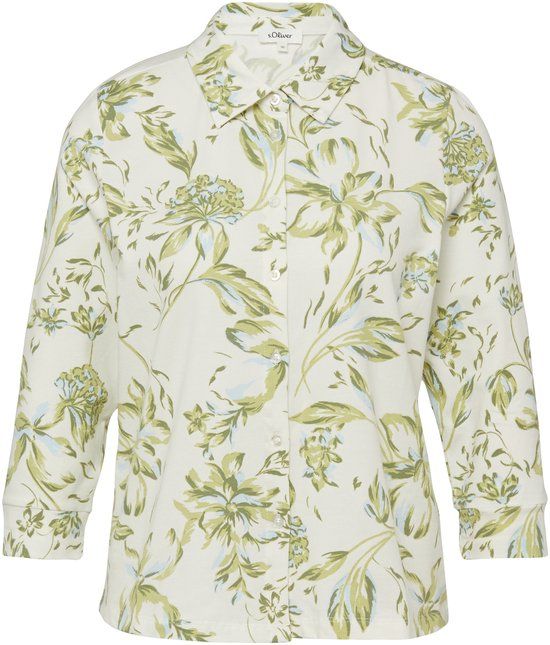 s.Oliver Gebloemde Blouse Crème Driekwart Mouw Katoenmix Regular Fit
