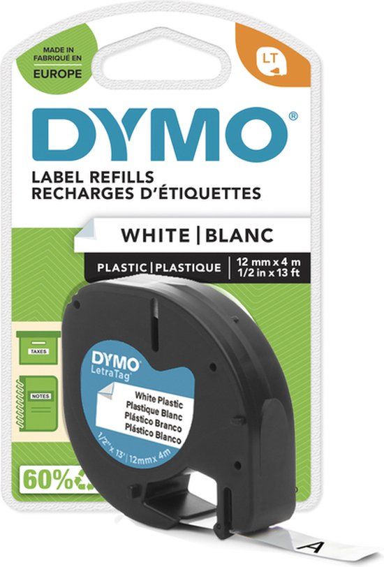 DYMO LetraTAG Plastic tape labelprinter-tape Wit 12mm 4m
