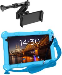 AngelTech OnderwegPakket SLIM – Kindertablet SLIM + Tablethouder - Android 15 - Kindertablet Vanaf 3 Jaar - Blauw