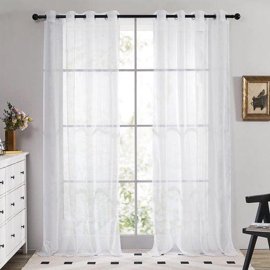 Deconovo Set van 2 Transparante Gordijnen met Ringen in Zacht Stof voor Woonkamer Slaapkamer Ooggordijn Modern Wit 140x138cm