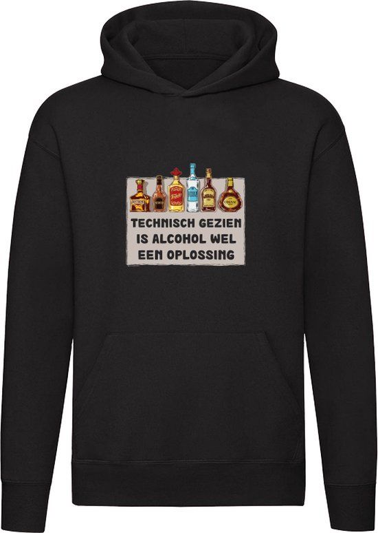 Sol's Technisch gezien is alcohol wel een oplossing Hoodie - Zwart - 5XL - Unisex