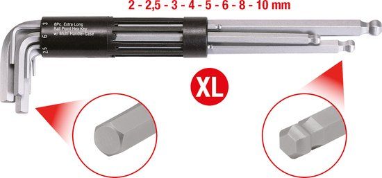KS Tools 151.2180 Inbussleutelset - 8-delig - Extra Lang - Met Kogelkop