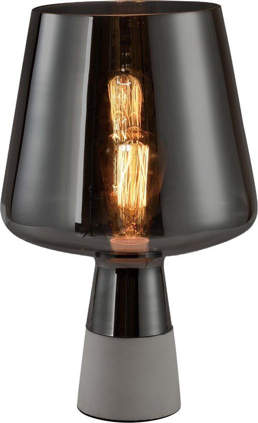 QUVIO Tafellamp modern - Beton met glazen lampenkap - Diameter 24 cm