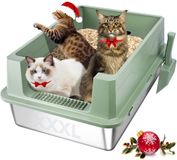 Unyqoos® Grote Roestvrijstalen Kattenbak met Hoge Rand voor Meerkattenhuishoudens
