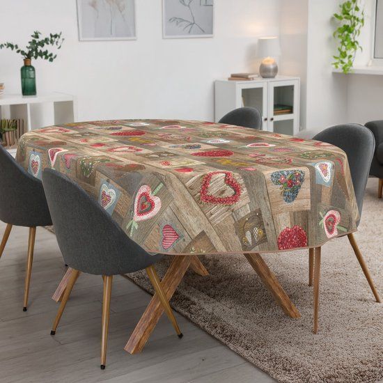 ANRO Tafelkleed Harten Bruin Ovaal 200x140cm
