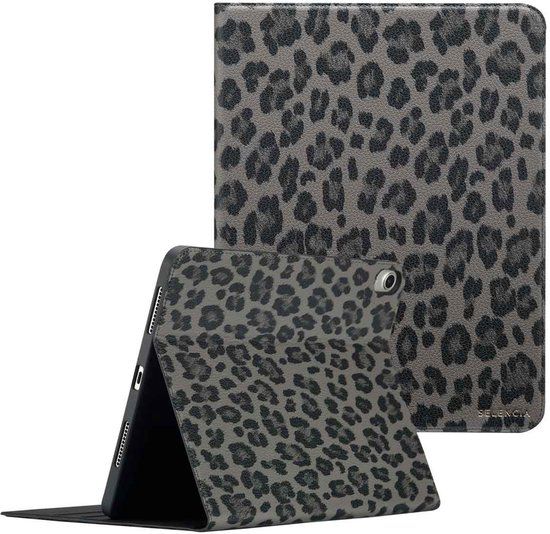 Selencia Sabi Bookcase met panterprint voor Apple iPad Air 11 inch (2024/2025/2026) / Air 5 (2022) / Air 4 (2020) - Zwart