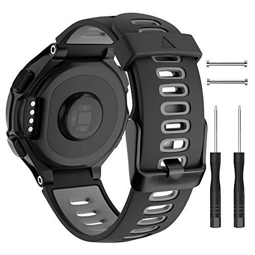 ISABAKE Horloge Strap voor Garmin Forerunner 735XT 235 235Lite 230 220 620 630, zachte siliconen vervangende band voor aanpak S20 S5 S6 horloge accessoire (zwart/grijs zwart gesp)