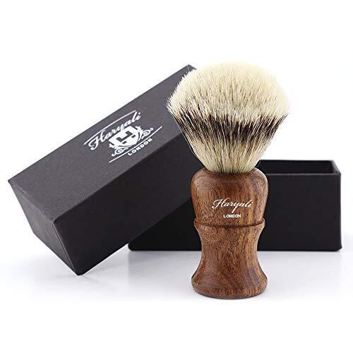 Haryali London Haryali Londen Zilveren Tip Badger Haar Borstelharen Mens Scheerborstel met Hout Handvat voor Schone Scheren Perfect Nieuwjaar Gift voor Mannen