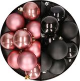 Kaemingk B.V. 24x pièces boules de Noël en plastique mélange de noir et vieux rose 6 cm