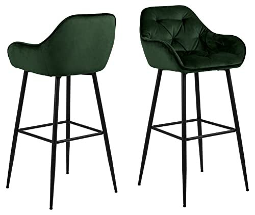 AC Design Furniture Bentley barkruk, H: 104 x B: 52 x D: 53 cm, groen/zwart, fluweel/metaal, 2 st.