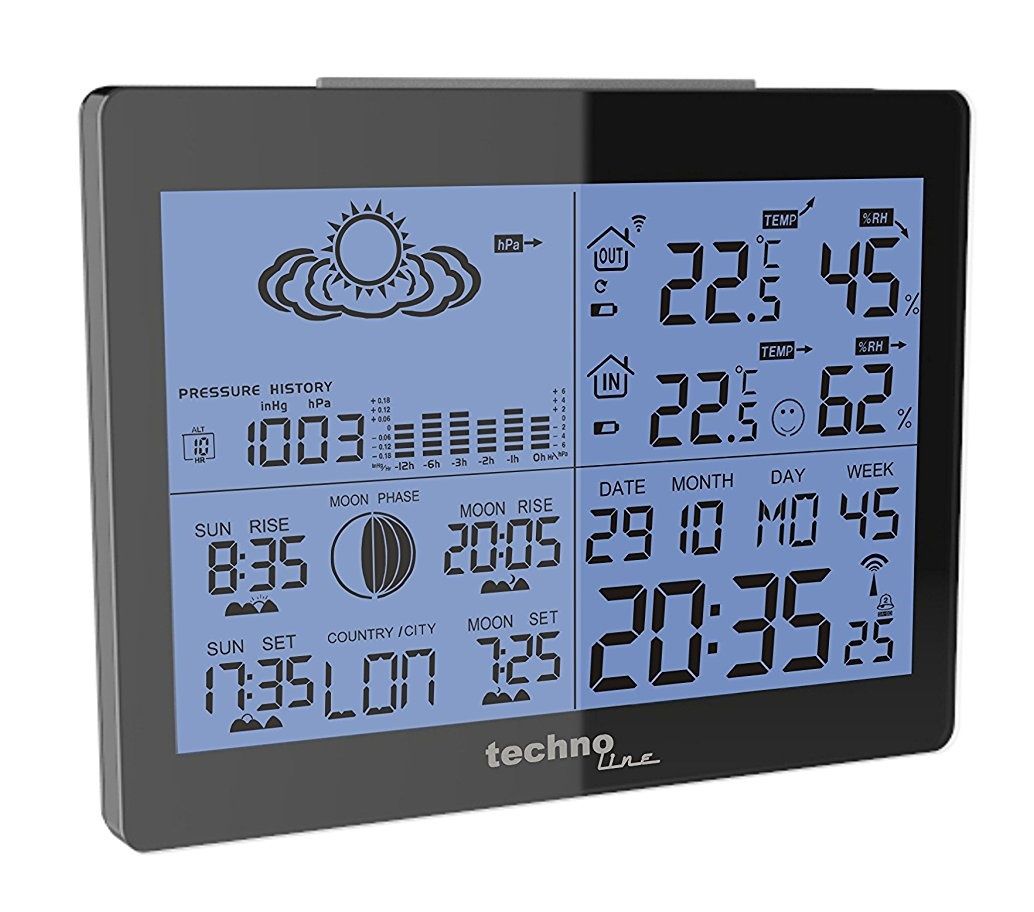 Technoline WS6760 Weerstation - Zwart - Radio gestuurd - LED Display - Batterij/Accu