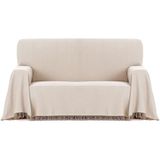 ECOMMERC3 Multifunctionele sprei van jacquard-stof met franjes, afmetingen 230 x 260 cm, ideaal voor bank en bed, ademend en zacht, beige