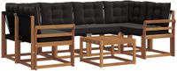 vidaXL Hoek loungeset 6 zitplaatsen Acacia hout Naturel en zwart