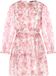 Faina Jurk met bloemenprint, lange mouw, ronde hals, kort, volant, A-lijn, roze veelkleurig, polyester, chiffon, met voering, rits, feest, vrouwen, volwassenen