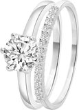 Lucardi Dames Dubbele ring met zirkonia - Ring - Cadeau - Echt Zilver - Zilverkleurig