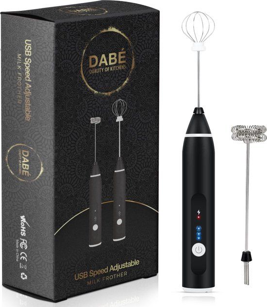 Dabé Elektrische Melkopschuimer - Zwart - USB Oplaadbaar - 3 Snelheden