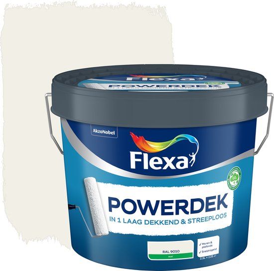 FLEXA Powerdek latex RAL 9010 gebroken wit mat 2.5 liter