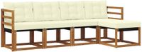 vidaXL - Bank loungeset - 5 zitplaatsen - Natuurlijk en crème - Acacia hout