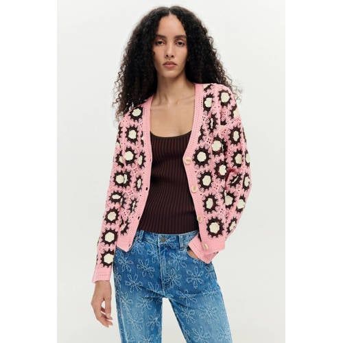 Desigual gebreid vest crochet roze
