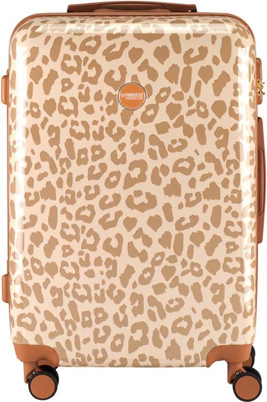 Princess Traveller Leopard Hardcase Suitcase - Crème/Taupe - 66cm - Medium