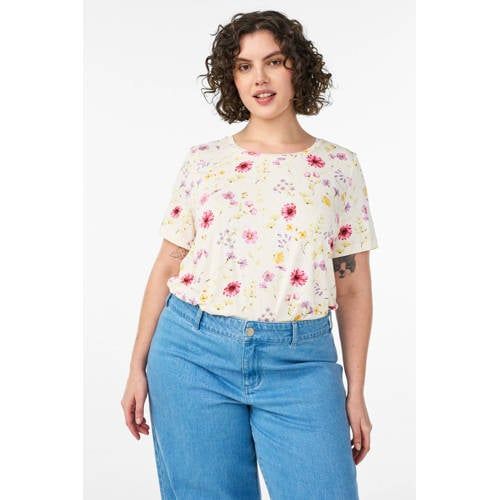 Zizzi gebloemd T-shirt wit