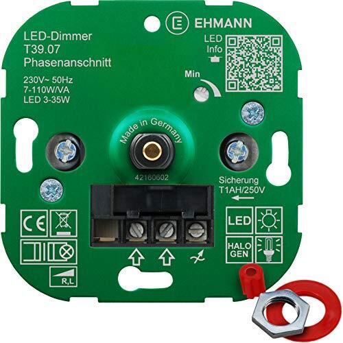 EHMANN 3900x0700 T39.07 inbouwdimmer, faseaansnede, 230 V, 50 Hz, vermogen: LED 3-35 W, 7-110 W/VA, incl. schakelaarprogramma-adapter