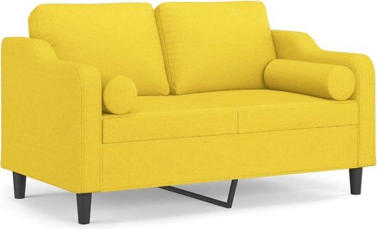 vidaXL Tweezitsbank met sierkussens 120 cm stof lichtgeel