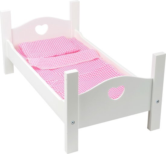 Small foot company Small Foot Houten Poppenbed Met Beddengoed 50 Cm Wit/roze