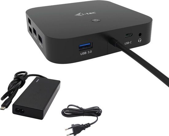 i-Tec USB-C HDMI DP Docking Station with Power Delivery 65W + Universal Charger 77 W - Zwart