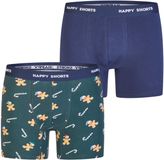 Happy Shorts Heren Boxershorts Kerst 2-Pack Groen/Donkerblauw - Maat L