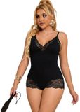 QUEEN LINGERIE SUBBLIME - BLACK FLORAL LACE DETAIL TEDDY