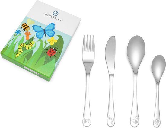 Zilverstad Kinderbestek Natuurvriendjes - 4-delig - RVS 18/10