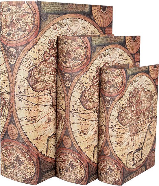 Clayre & Eef Opbergdoos Set van 3 Boeken - 27/22/17 cm - Beige/Bruin - Hout