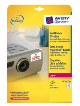Avery L6141-20 - Printeretiketten - wit - polyester - laser-technologie