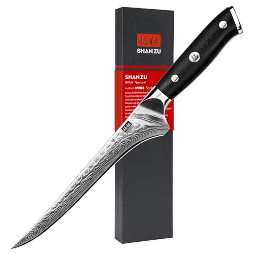 SHAN ZU Japans Fileermes 18 cm, Damascus Keukenmes G10 Handvat