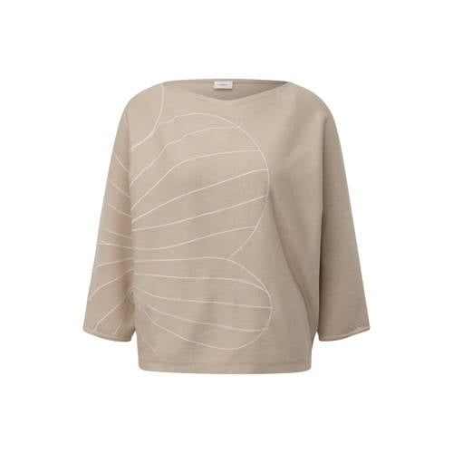 s.Oliver BLACK LABEL Fine Knit Sweater with All Over Print - Beige