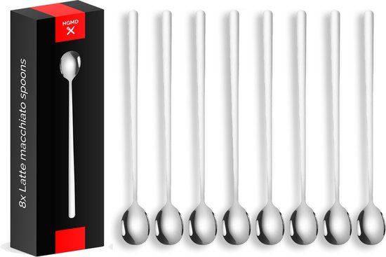 HGMD® Latte macchiato lepels - 8 stuks - RVS - Zilver
