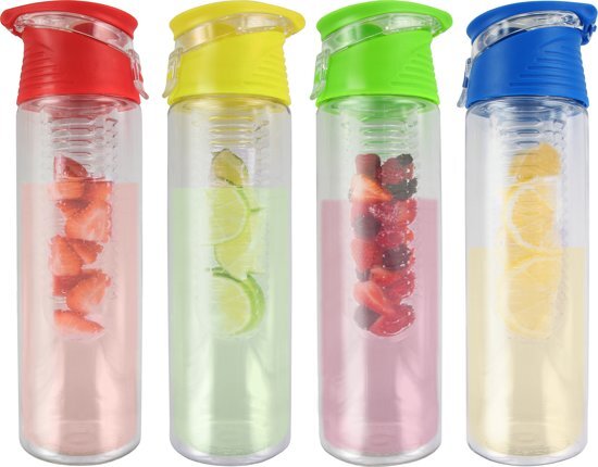 Figuretta familie-set 4x waterfles met infuser, 700 ml, bpa-vrij â€“ groen geel blauw rood blauw, geel, groen, rood