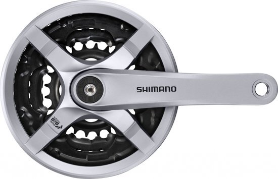 Shimano FC-TY501 Zwengel 6/7/8-speed 42-34-24 tanden met kettingbeschermring zilver Pedaalarmlengte 175 mm