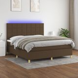 Maison Exclusive - Lit boxspring avec matelas et éclairage LED, brun foncé, 160x200 cm, textile