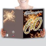 MX-5060 MAXI Grote reuzenkaart XXL voor 60 jaar verjaardag gemengd H/F + envelop formaat 32 x 23 cm – cijfers gouden nummer feest vuurwerk glitter champagne stop – gemaakt in Frankrijk